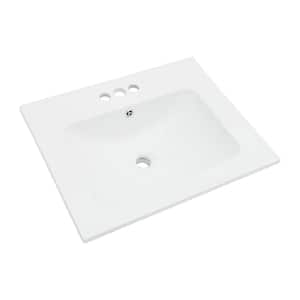 24 in. W x 20 in. D Ceramic White Rectangular Single Sink Bathroom Vanity Top in White