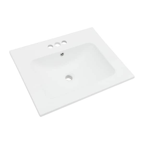 Logmey 24 in. W x 20 in. D Ceramic White Rectangular Single Sink Bathroom Vanity Top in White