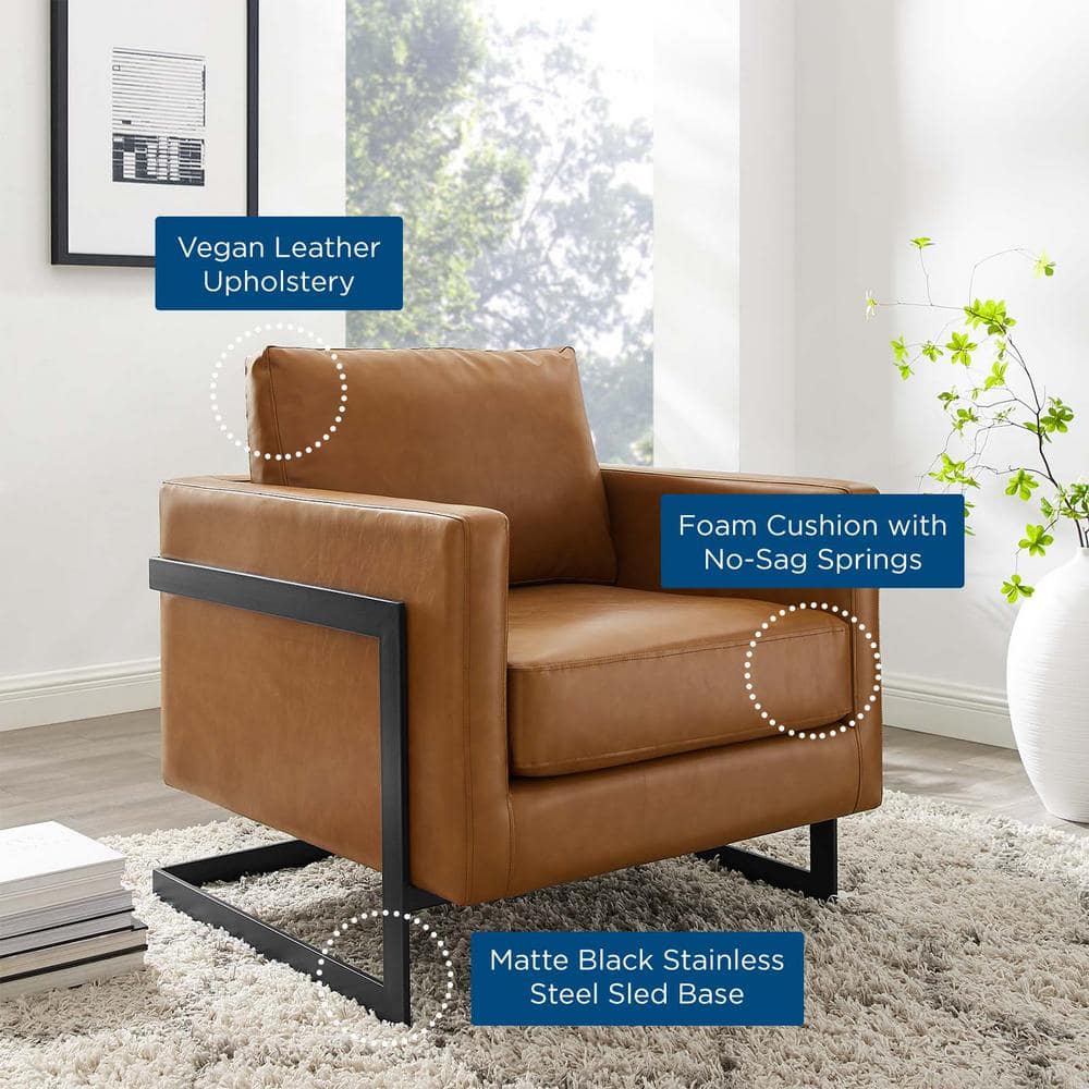 Rustic Black and Tan Faux Leather Club Chair with Metal Base