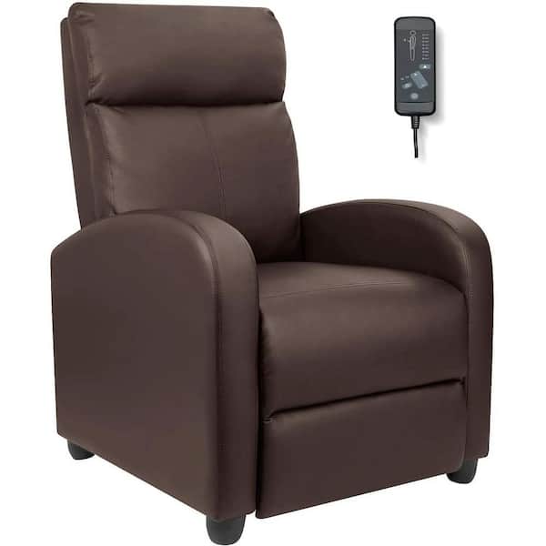 LACOO Brown Leather Standard (No Motion) Recliner with Massage Backrest