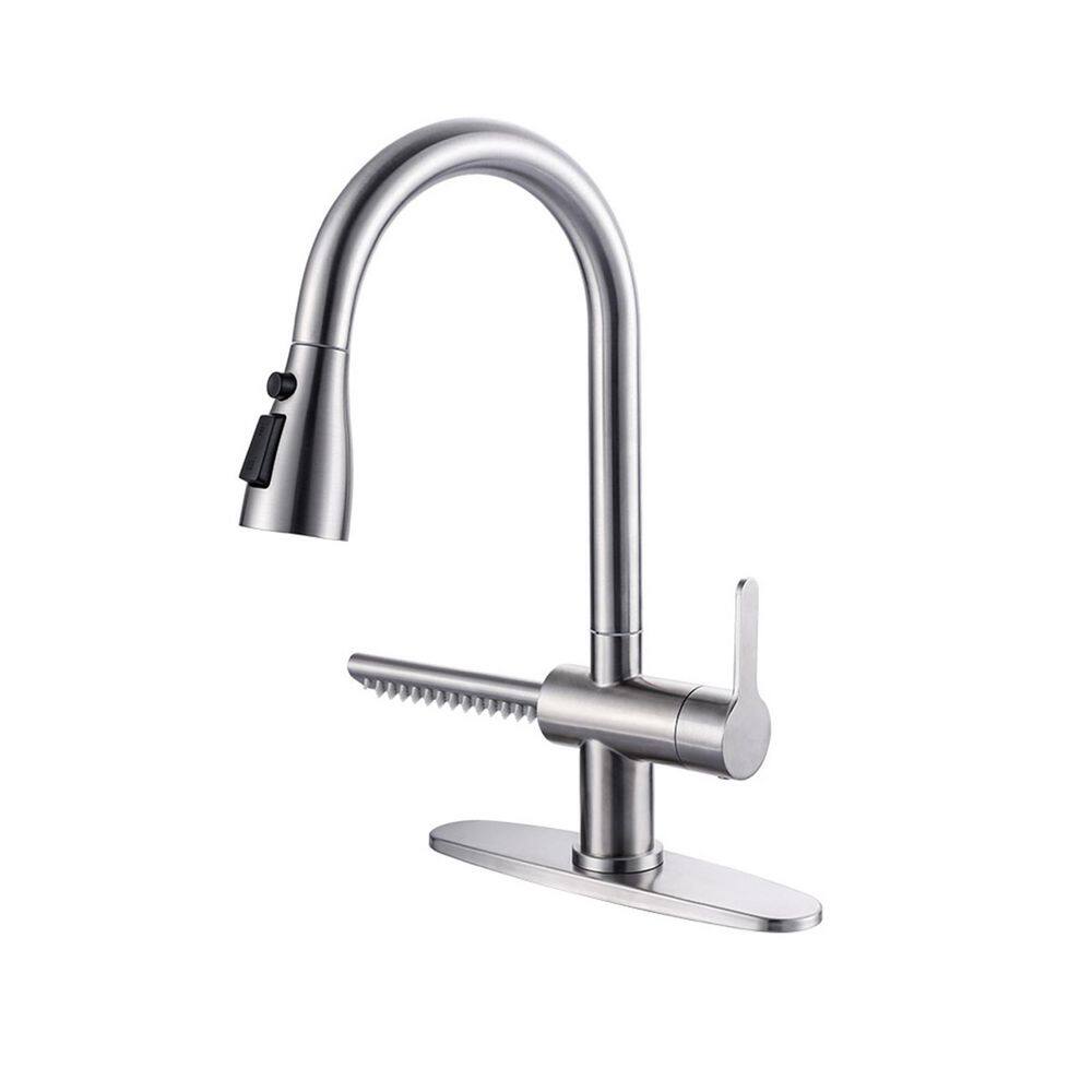 15.7 in. Single Handle High Arc 360° Spout Swivel Kitchen Faucet with Pull Out Sprayer in Brushed Nickel price history on PriceWatchPro