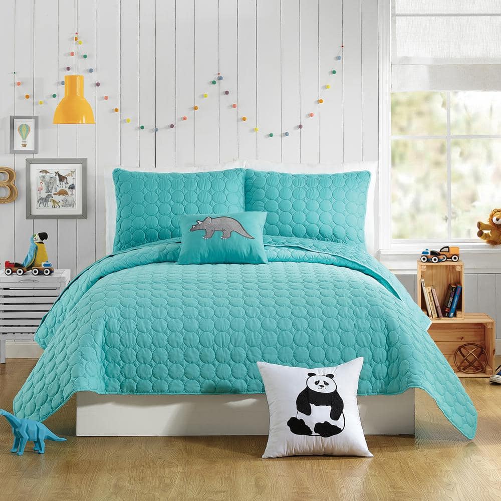 Denita 3-Piece Aqua Full Queen Polyester Quilt Set