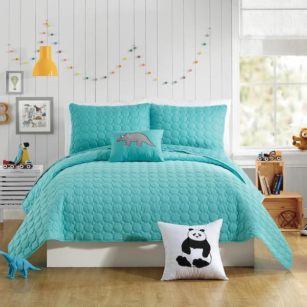 Unbranded Denita 3-Piece Aqua Full Queen Polyester Quilt Set
