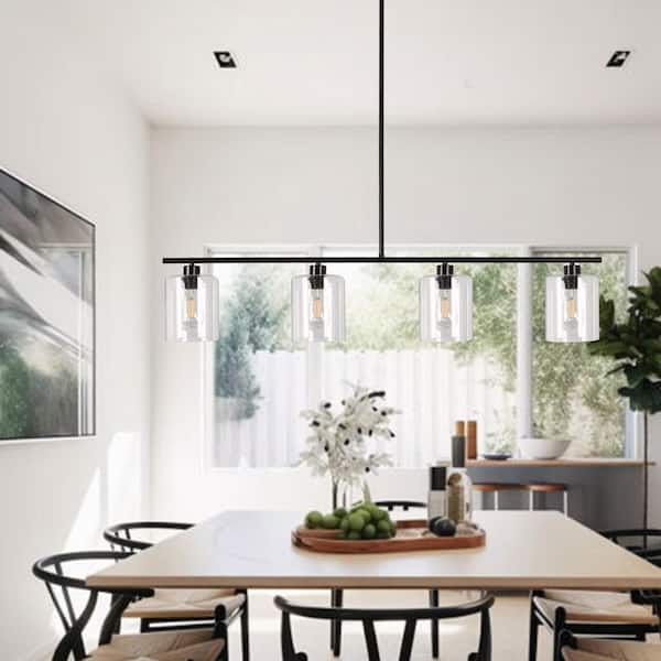 45.67 in. 4 Light Black Island Pendant Light with Clear Glass Shades and Adjustable Rods, No Bulbs Included