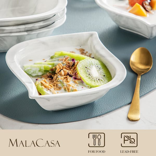 MALACASA Flora 6-Piece 11.2 oz. Elegant White Square Cereal Bowls