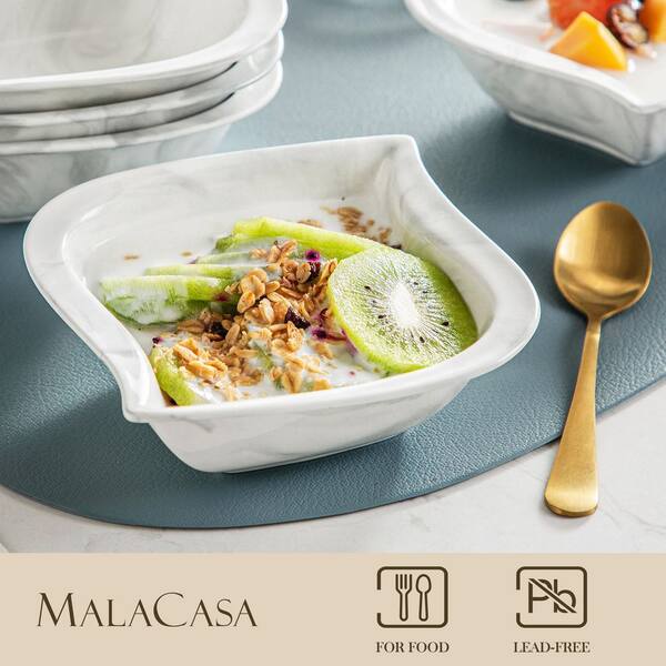 MALACASA Flora Marble Grey Porcelain Cereal Bowl Set of 6 Soup
