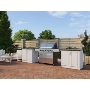 Sanibel Shell White 16-Piece 73.25 in. x 34.5 in. x 25.5 in. Outdoor Kitchen Cabinet Island Set