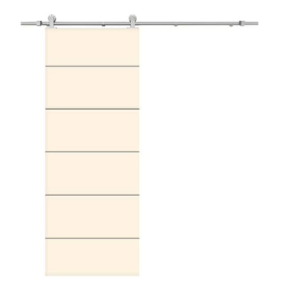 CALHOME Modern Classic 30 in. x 80 in. Beige Stained Composite MDF Paneled Interior Sliding Barn Door with Hardware Kit