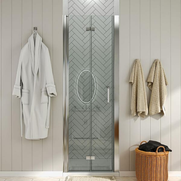 30 to 31-1/4 in. W x 72 in. H Bi-Fold Frameless Shower Doors in Chrome with Clear Glass