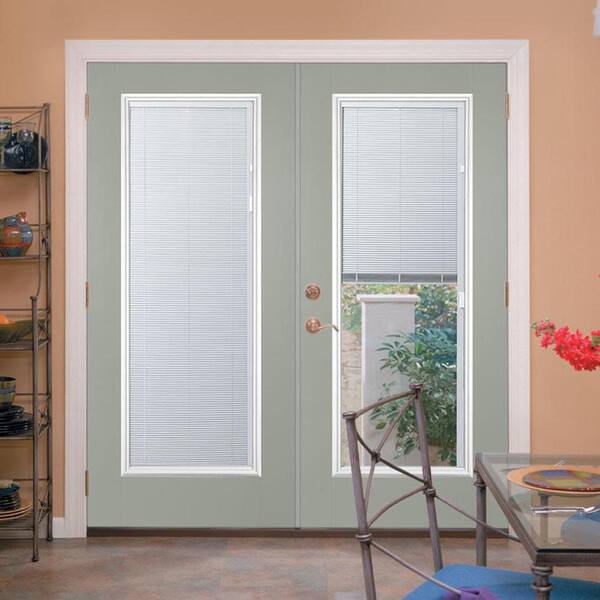 Prehung Mini Blind Primed Smooth Fiberglass Patio Door with Brickmold