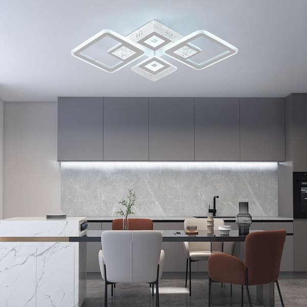 OUKANING 28.34 in. 1-Light White Modern Geometric Design Dimmable