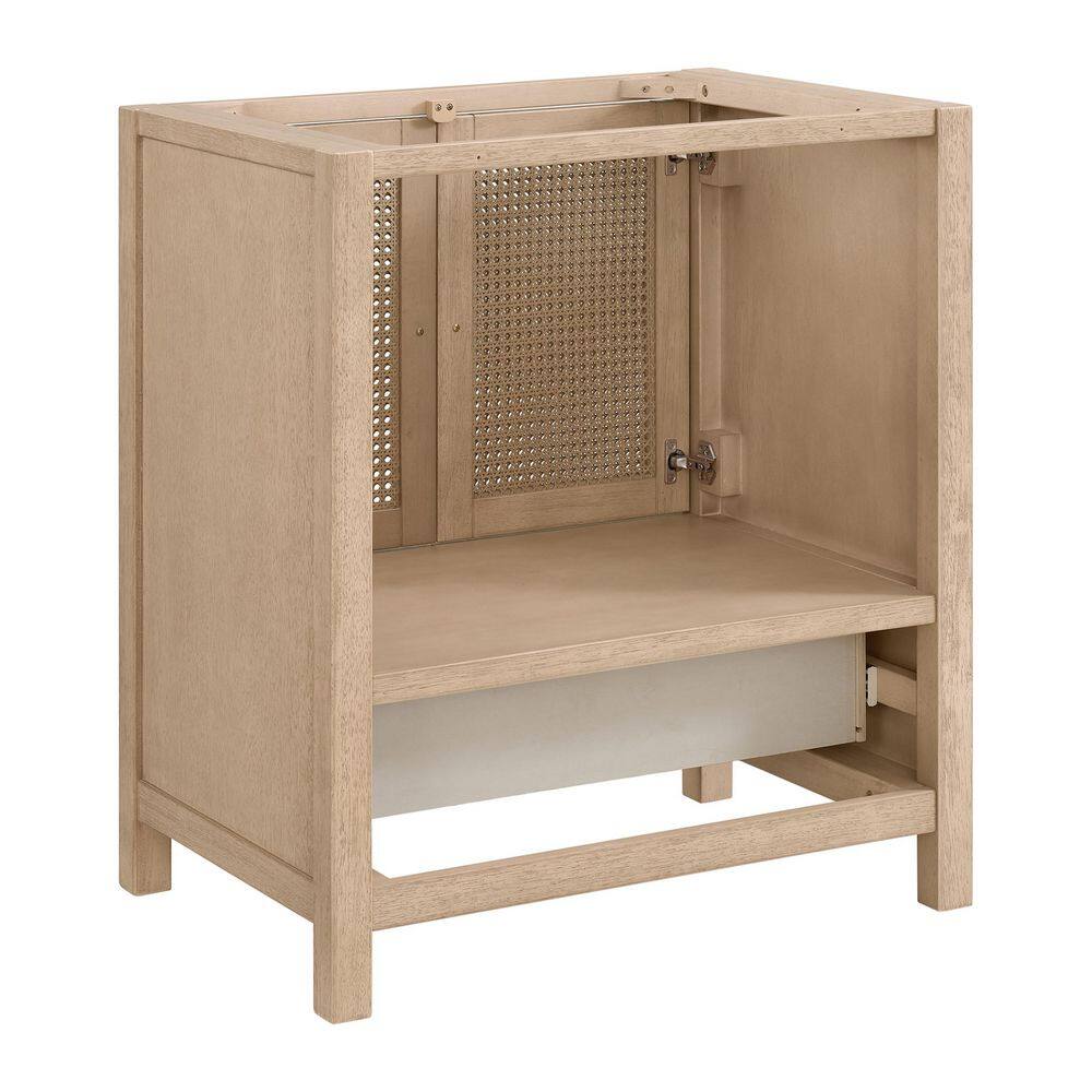 Natural Rubber Wood Freestanding Bathroom Vanity with Rattan Doors
