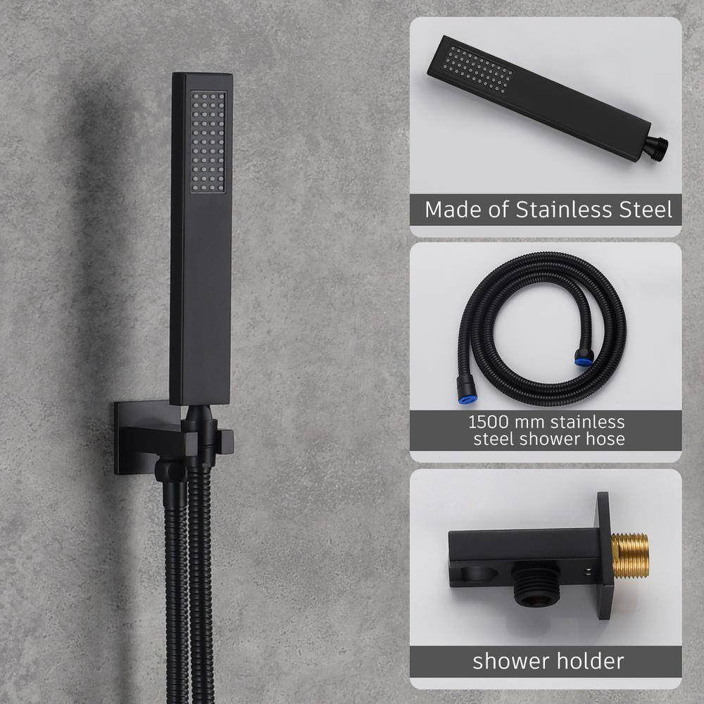 Large Matte Black Dual Square Ceiling Mounted Rain Shower System