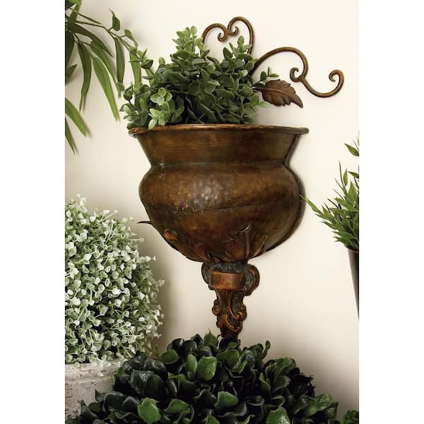 18in. Medium Brown Metal Scroll Indoor Outdoor Wall Planter
