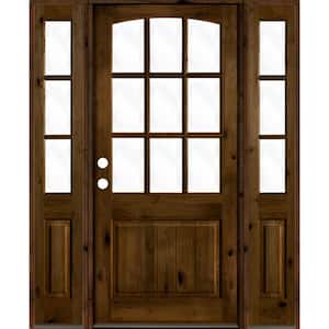 60 in. x 96 in. Knotty Alder Right-Hand/Inswing 9-Lite Clear Glass Provincial Stain Wood Prehung Front Door/Sidelites