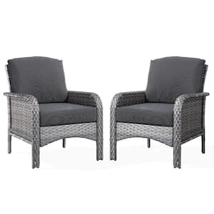 Denali Gray Modern Wicker Outdoor Lounge Chair Seating Set with Black Cushions (2-Pack)