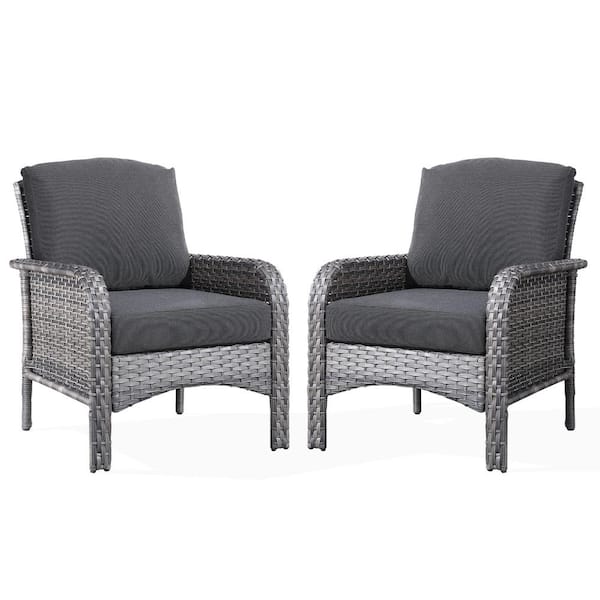Toject Denali Gray Modern Wicker Outdoor Lounge Chair Seating Set with Black Cushions (2-Pack)
