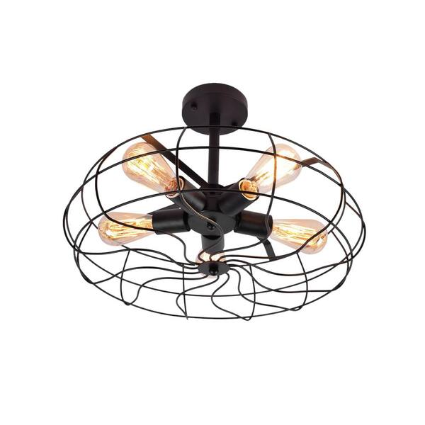 RRTYO Minorca 21.7 in. 5-Light Black Modern Industrial Sputnik Semi-Flush Ceiling Light