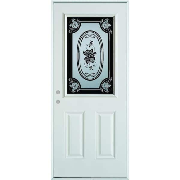 Stanley Doors 32 in. x 80 in. Silkscreened Glass 1/2 Lite 2-Panel Painted White Right-Hand Inswing Steel Prehung Front Door