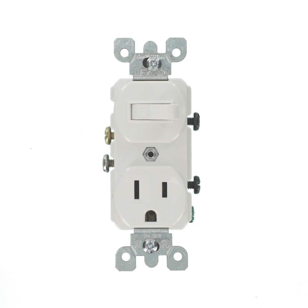 15 Amp Commercial Grade Combination 3-Way Toggle Switch and Receptacle,  White