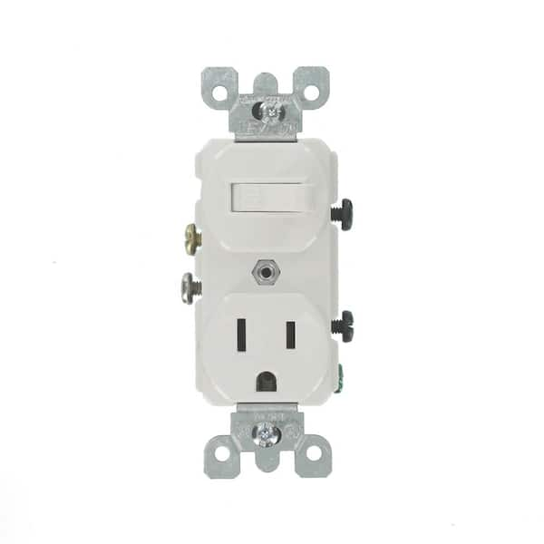 Leviton 15 Amp Commercial Grade Combination Single Pole Toggle Switch and Receptacle, White