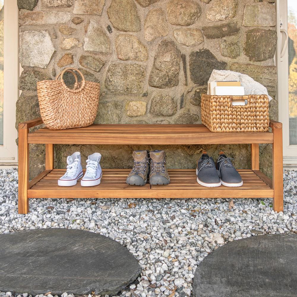 Blane Teak Acacia Wood 52" Mid-Century Modern Outdoor Bench