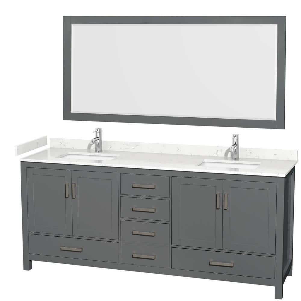 Sheffield 80" Dark Gray Double Bathroom Vanity with Carrara Marble Top