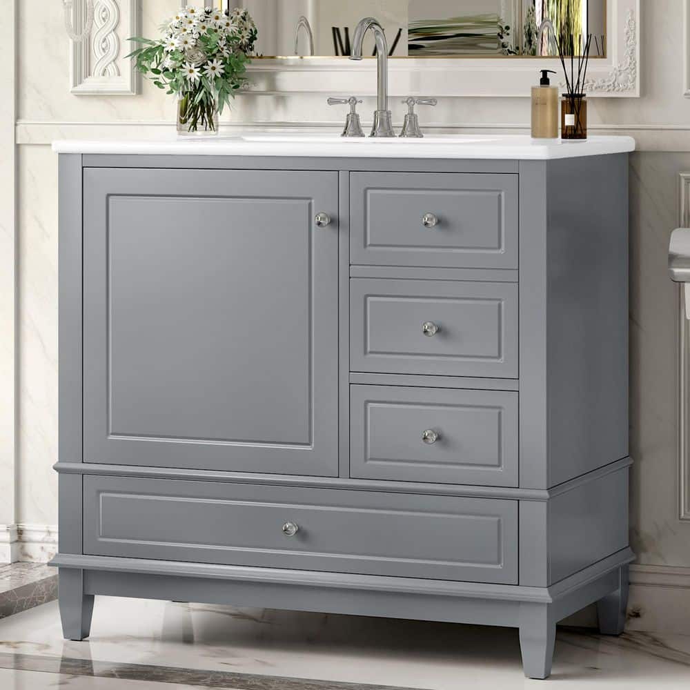 36 in. Single Sink Freestanding Gray Bath Vanity with White Ceramic Top price history on PriceWatchPro