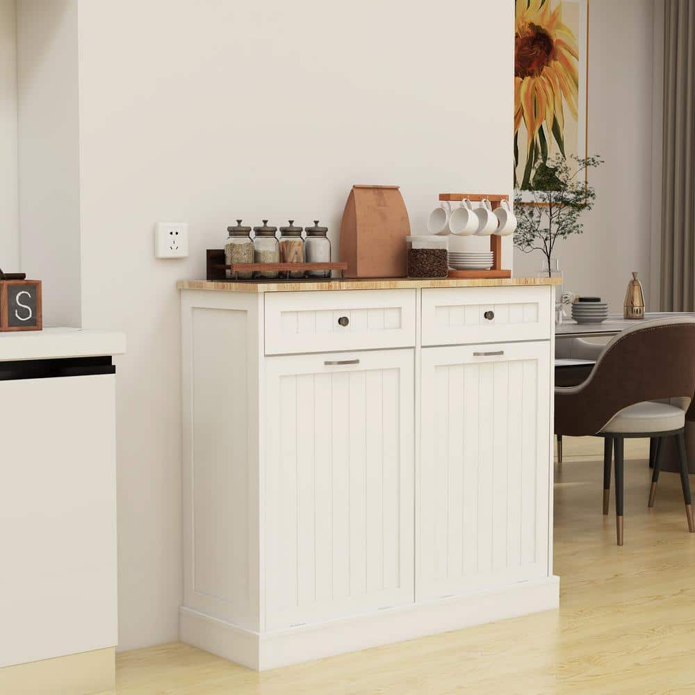 Nestfair White MDF Top 39.37 in. W Sideboard with 2-Drawers and 2