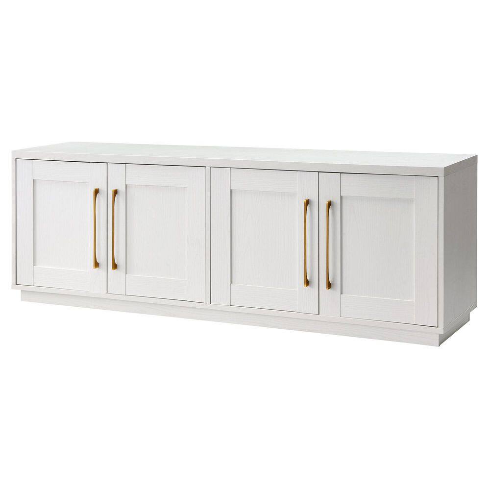 White 68" MDF TV Stand with Cabinets and Fireplace