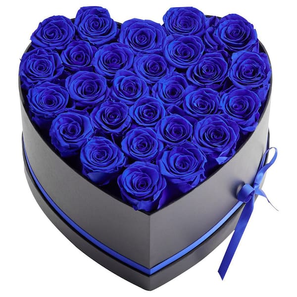 Artificial Forever Flowers, 27-Preserved Roses 5.71 in. H Eternal Flowers Immortal Bouquet Royal Blue