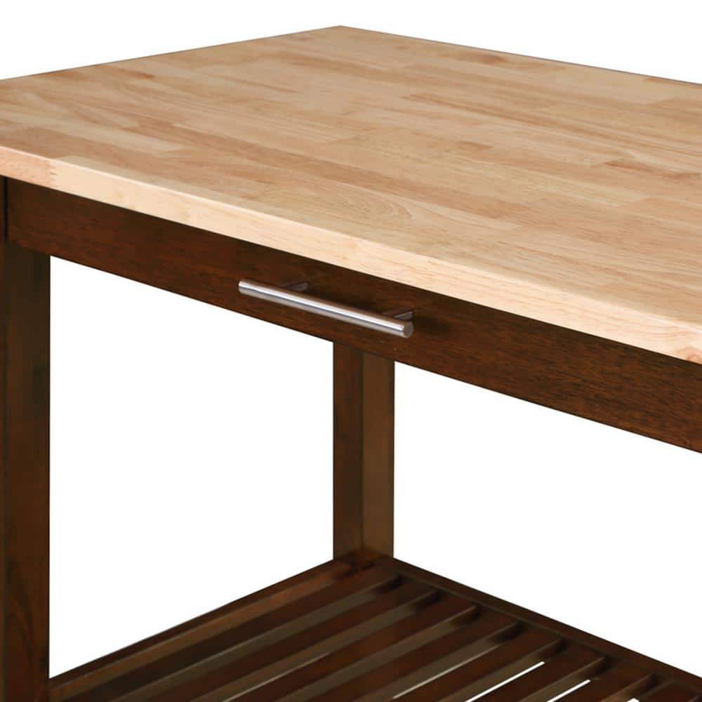 Espresso Solid Wood 3-Tier Butcher Block Kitchen Island with Storage