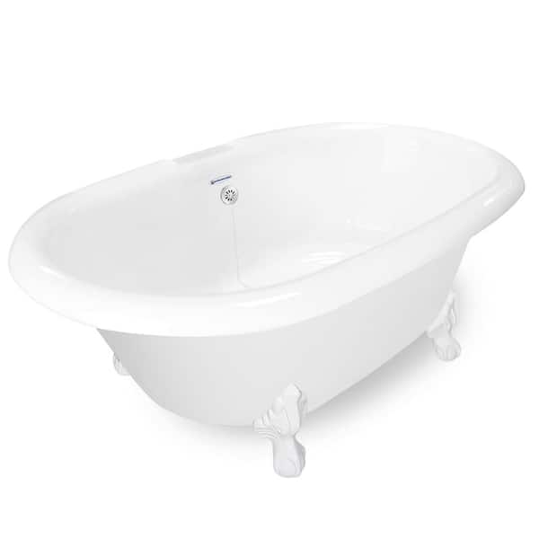 American Bath Factory 72 in. AcraStone Double Clawfoot Non-Whirlpool Bathtub and Feet in White
