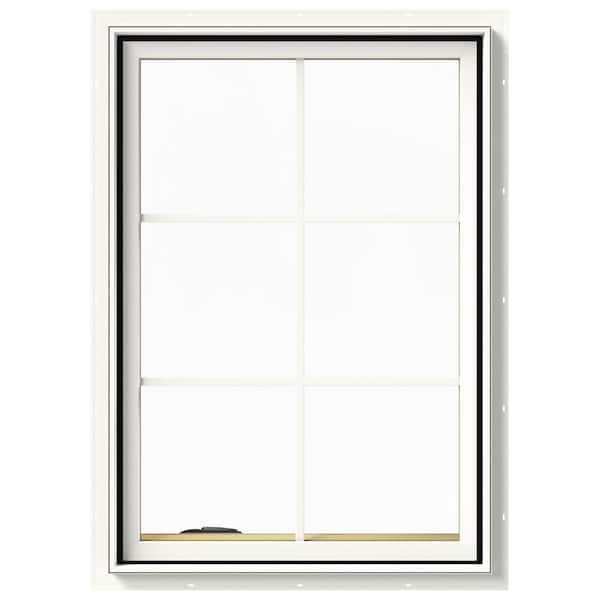 JELD-WEN 28 in. x 40 in. W-2500 Series White Painted Clad Wood Left-Handed Casement Window with Colonial Grids/Grilles