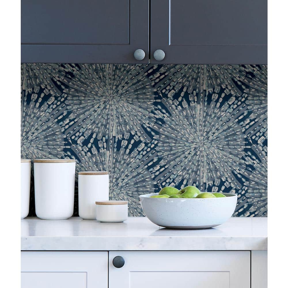 Navy Sunburst Peel & Stick Geometric Wallpaper Roll