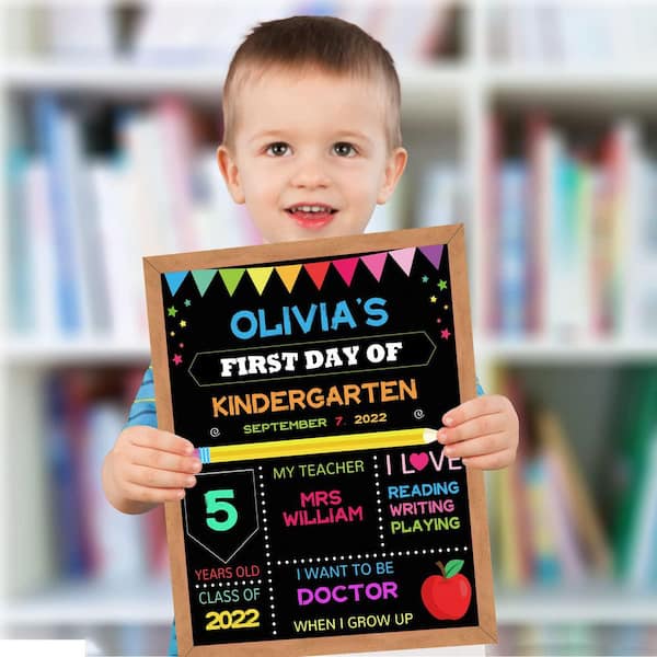 1-Pack 11 x 14 in. Double Sided Back to School Chalkboard Sign for Kids, First and Last Day of School Wooden Photo Prop