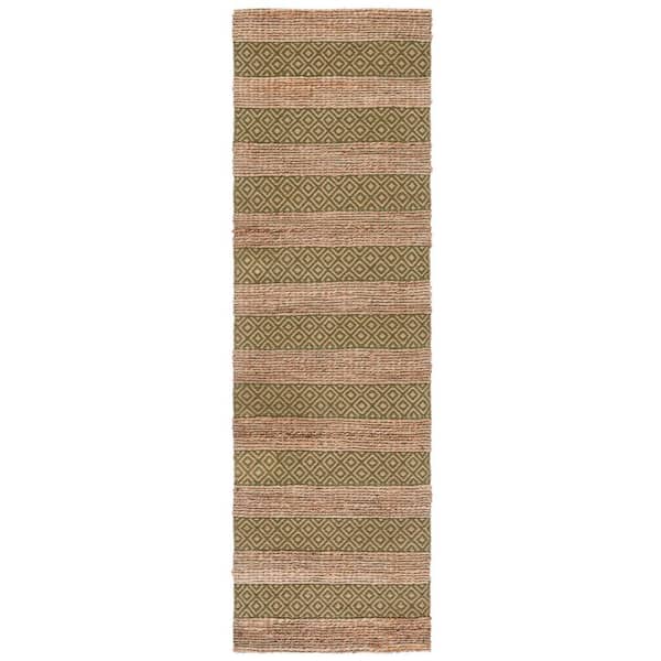 SAFAVIEH Natural Fiber Green/Beige 2 ft. x 8 ft. Striped Woven Runner Rug