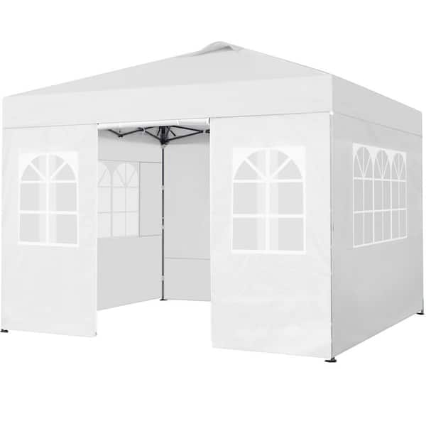 10x10 FT Canopy Tent, Water-resistant Adjustable with Side Walls, Roller Bag, Sandbags, Guy Lines, Ground Stakes, White