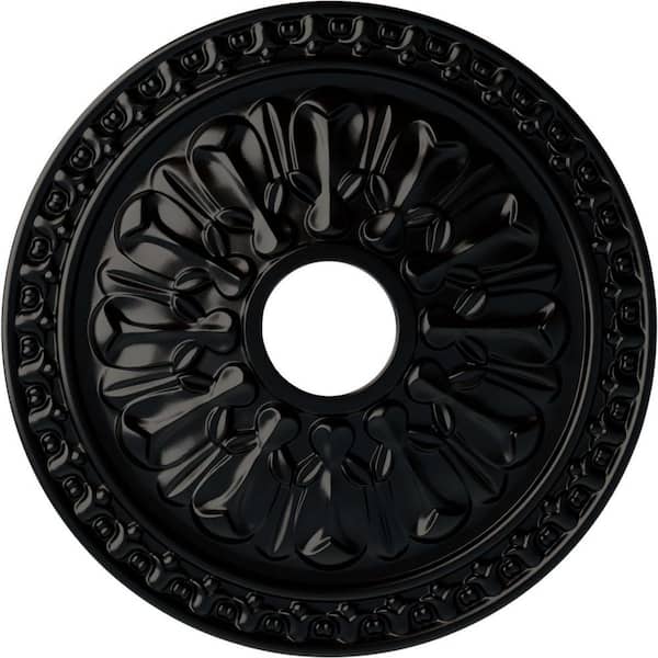 Ekena Millwork 1-3/8" x 18" x 18" Polyurethane Warsaw Ceiling Medallion, Hand-Painted Jet Black