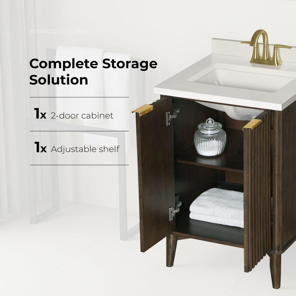 Gabi 24 in. Dark Walnut Single Sink Vanity with White Ceramic Top