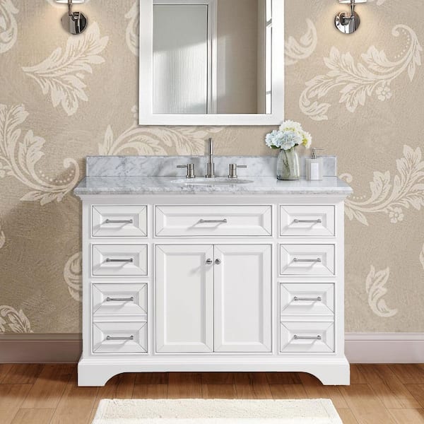 Home Decorators Collection Windlowe 49 in. Single Sink White Bath Vanity with White Carrara Marble Top (Assembled)