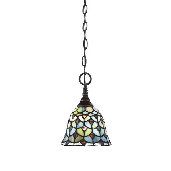 Unbranded Elva 100-Watt 1-Light Black Copper Shaded Pendant Light with 7 in. Crescent Art Glass Shade, No Bulb Included