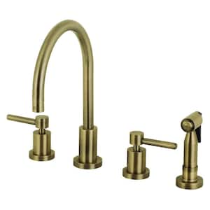 Concord 2-Handle Deck Mount Widespread Kitchen Faucets with Brass Sprayer in Antique Brass