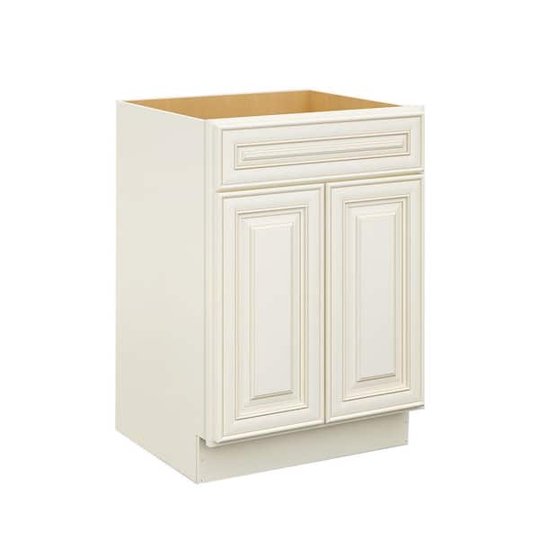 Hausvita 24 in. W x 21 in. D x 34.5 in. H Plywood Ready to Assemble Floor Vanity Sink Base Kitchen Cabinet in Cameo White
