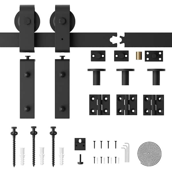 WINSOON 4 ft./48 in. Frosted Black Bi-Folding Sliding Barn Door Hardware Track Kit for Double Doors