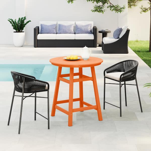 Laguna 35 in. Round HDPE Plastic All Weather Outdoor Patio Counter Height High Top Bistro Table in Orange