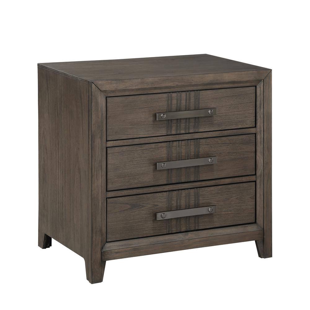 Landon Walnut Brown Pine Wood 3-Drawer Nightstand