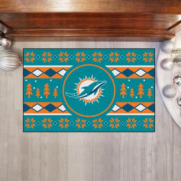 FANMATS Miami Dolphins Holiday Sweater Teal 1.5 ft. x 2.5 ft