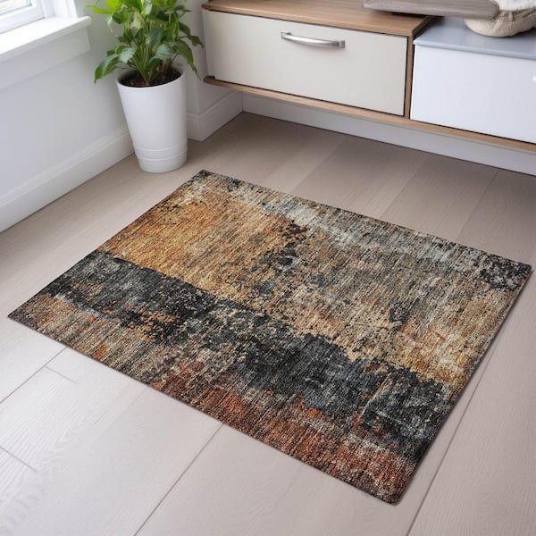 Mayfield Premium Machine Washable Abstract AMF1205 Copper 2 ft. x 3 ft. Area Rug