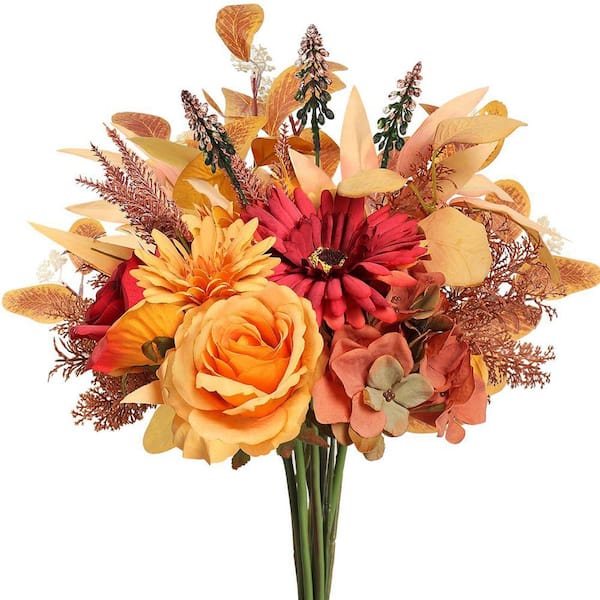 ☆ブーケ 17.7 in Orange and Brown Indoor Artificial rose Flower Bouquet in